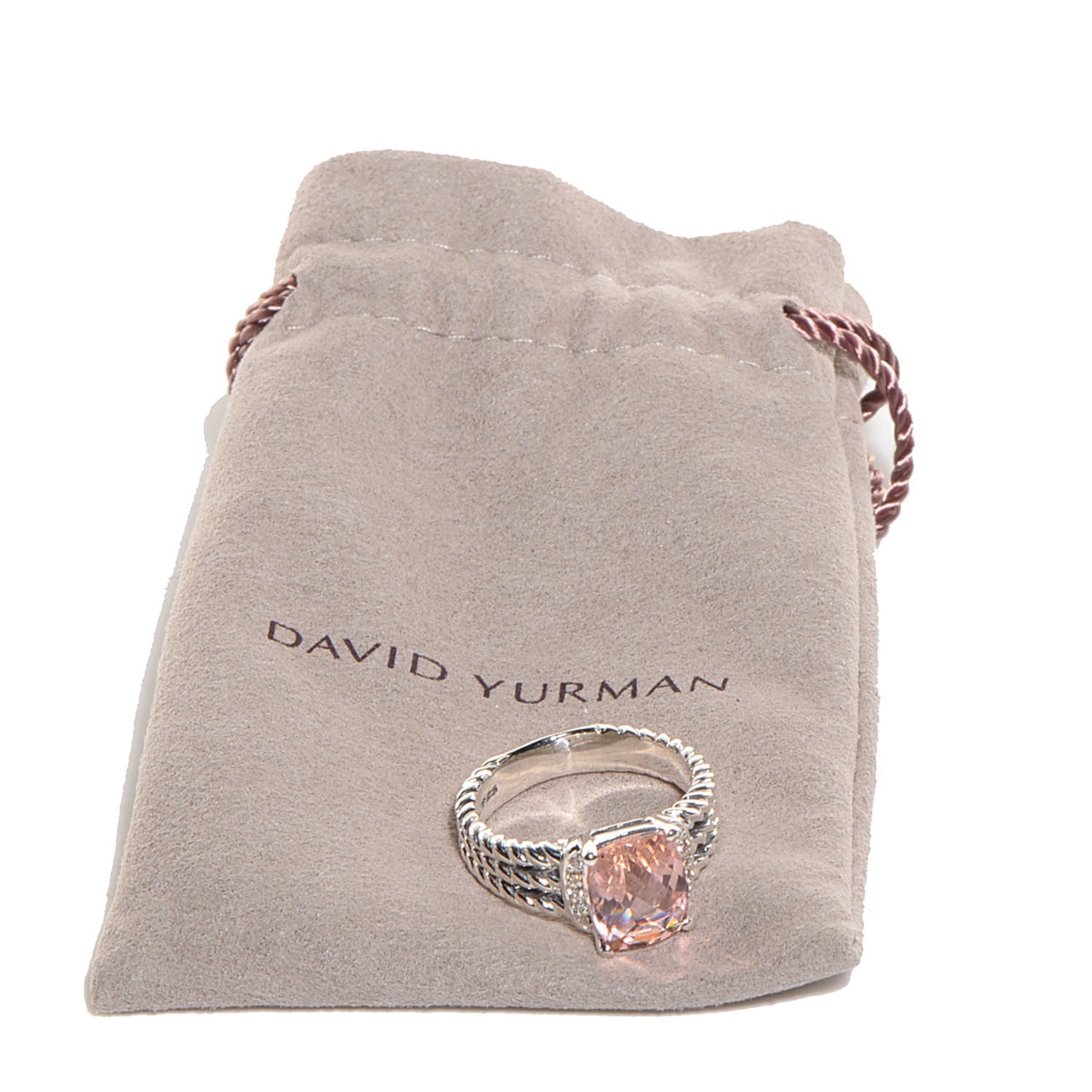 David Yurman Sterling Silver Diamond Morganite 10mm Petite Wheaton Ring 54 7 6 of 6