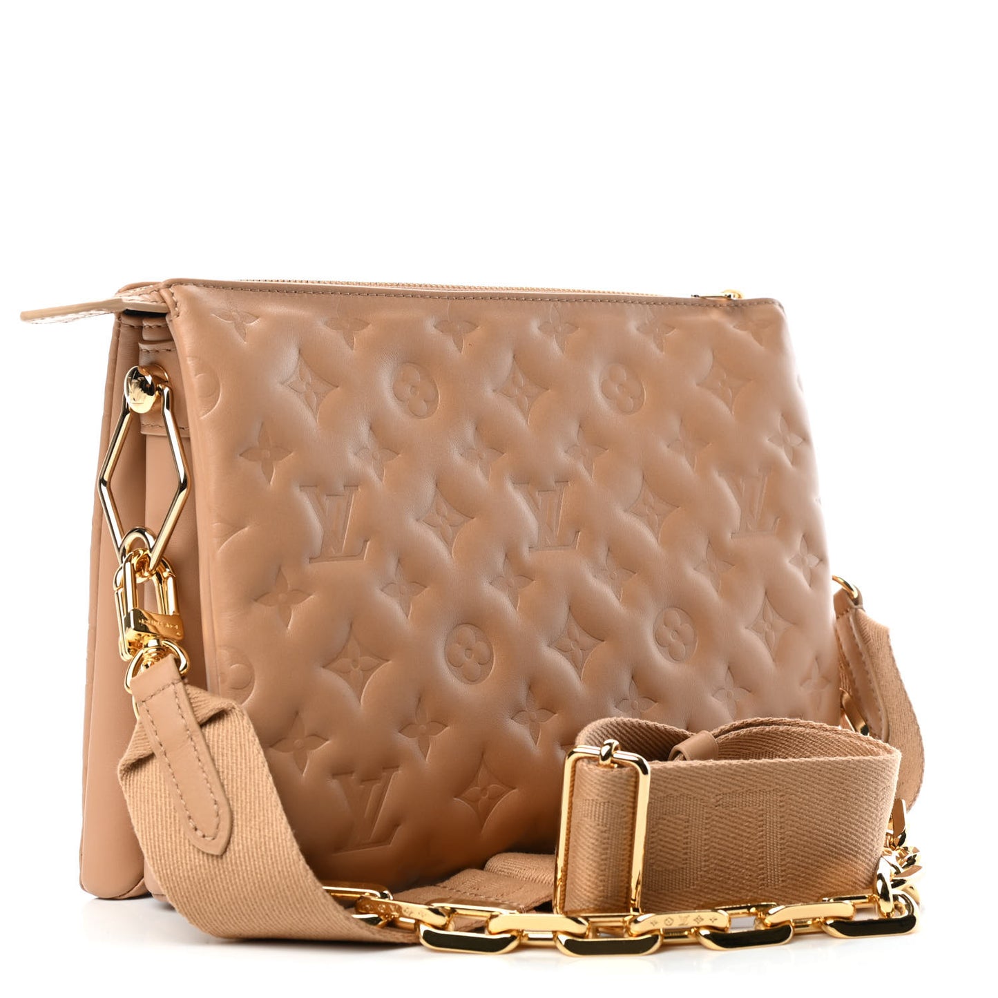 Lambskin Embossed Monogram Coussin PM Camel