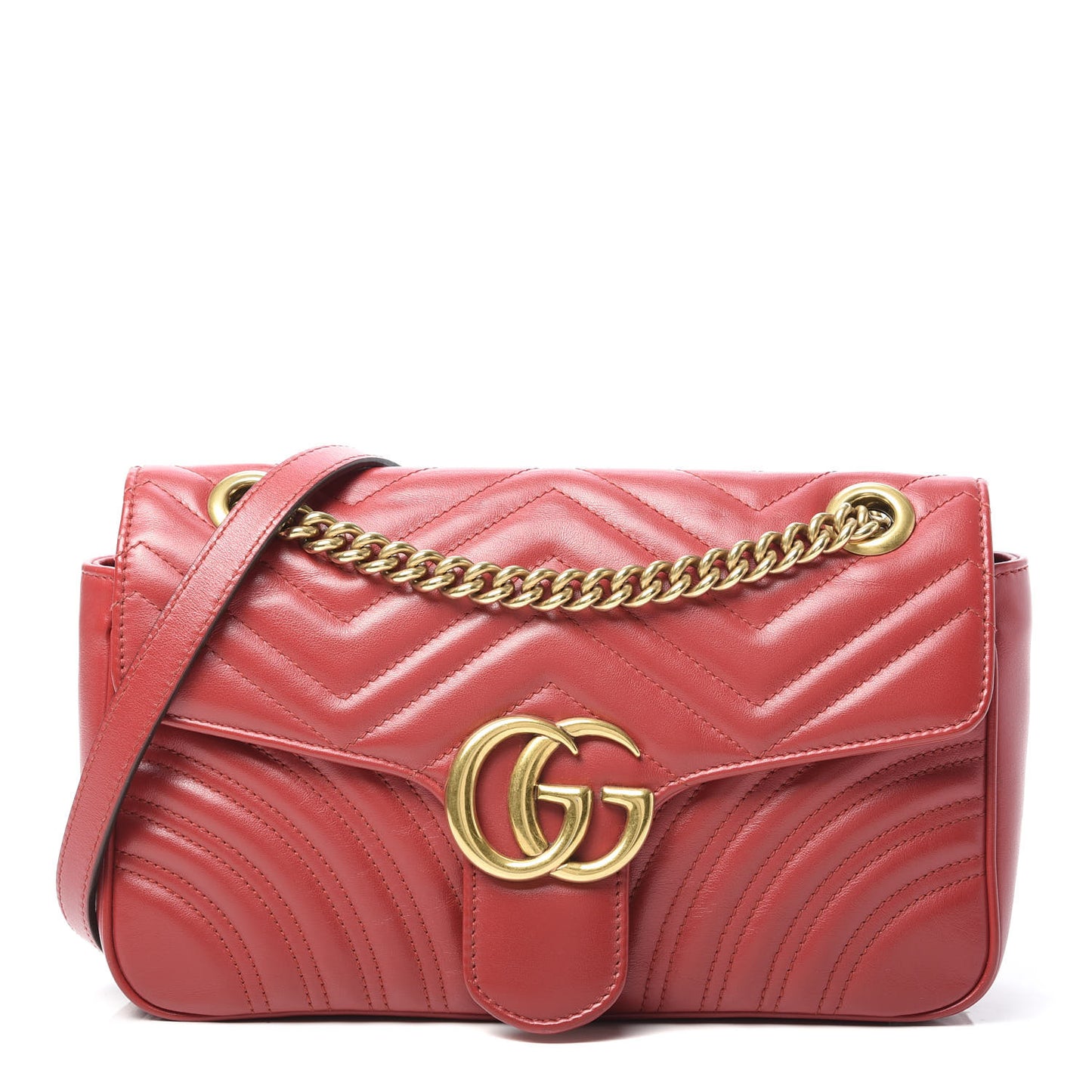 Calfskin Matelasse Small GG Marmont Shoulder Bag Hibiscus Red