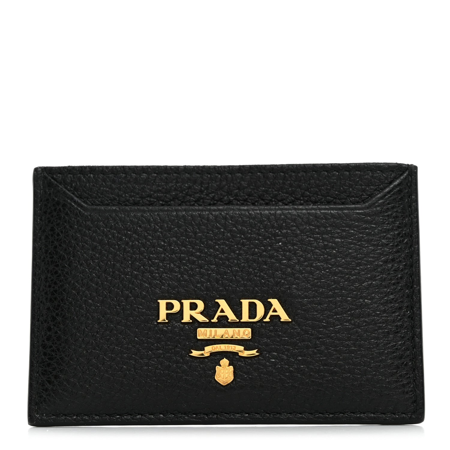 Prada Vitello Grain Metal Card Holder Black 1 of 8
