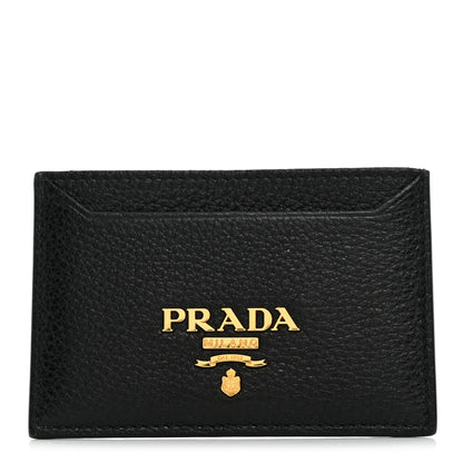 Prada Vitello Grain Metal Card Holder Black 1 of 8