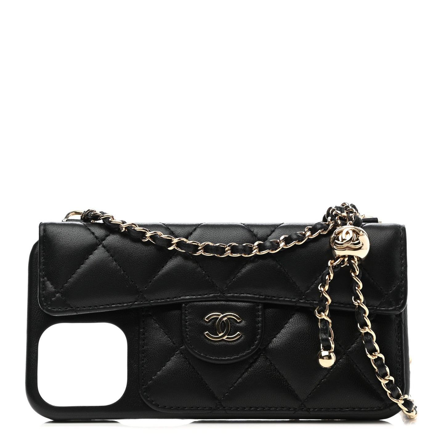 Lambskin Quilted iPhone XII Pro Max Case With Chain Black