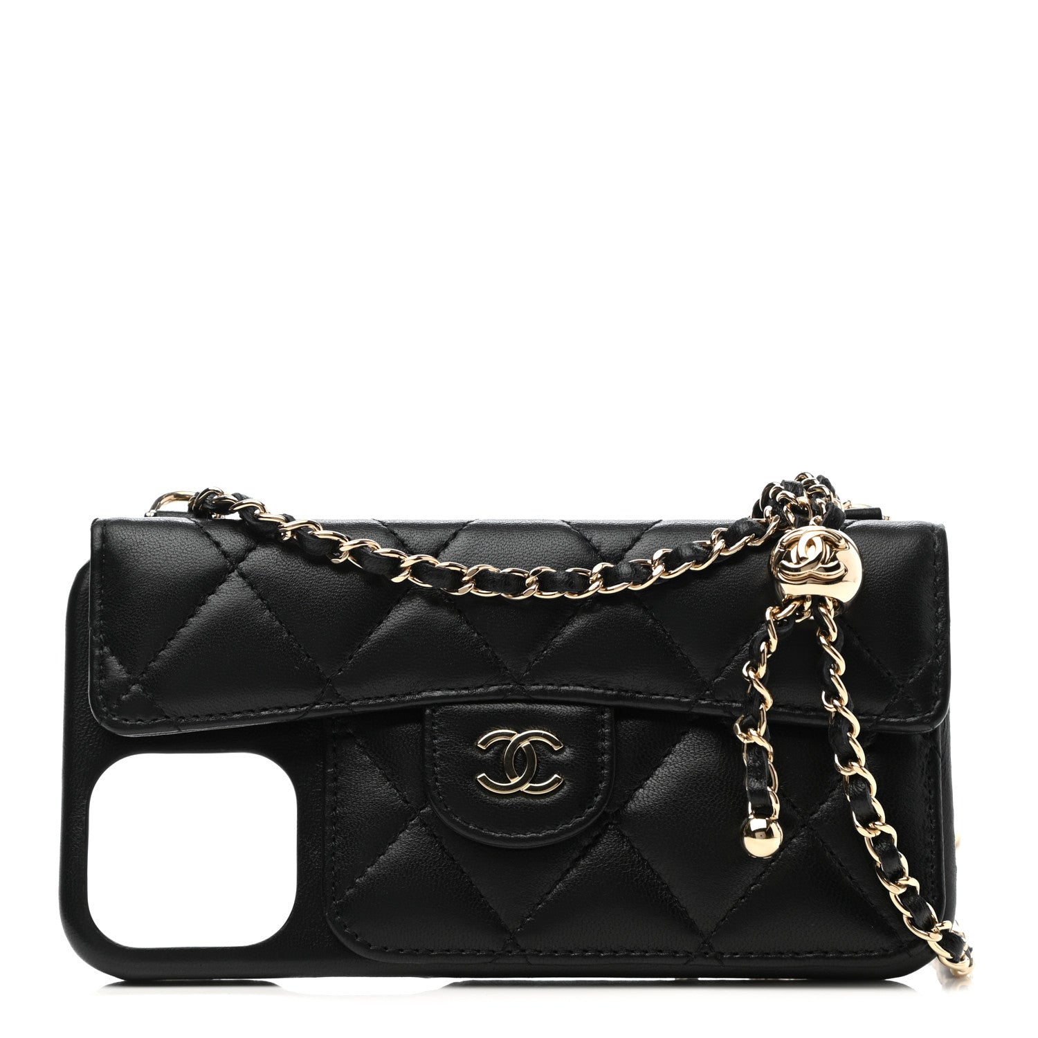 Chanel Lambskin Quilted iPhone XII Pro Max Case With Chain Black 1 of 7