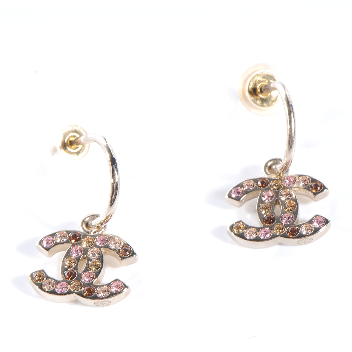 Chanel Crystal CC Hoop Earrings Gold 1 of 4