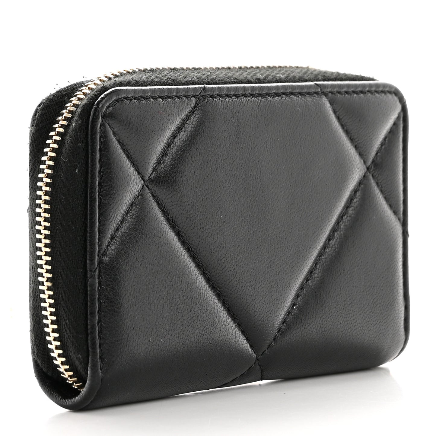 Lambskin Quilted Chanel 19 Zip Around Coin Purse Wallet Black