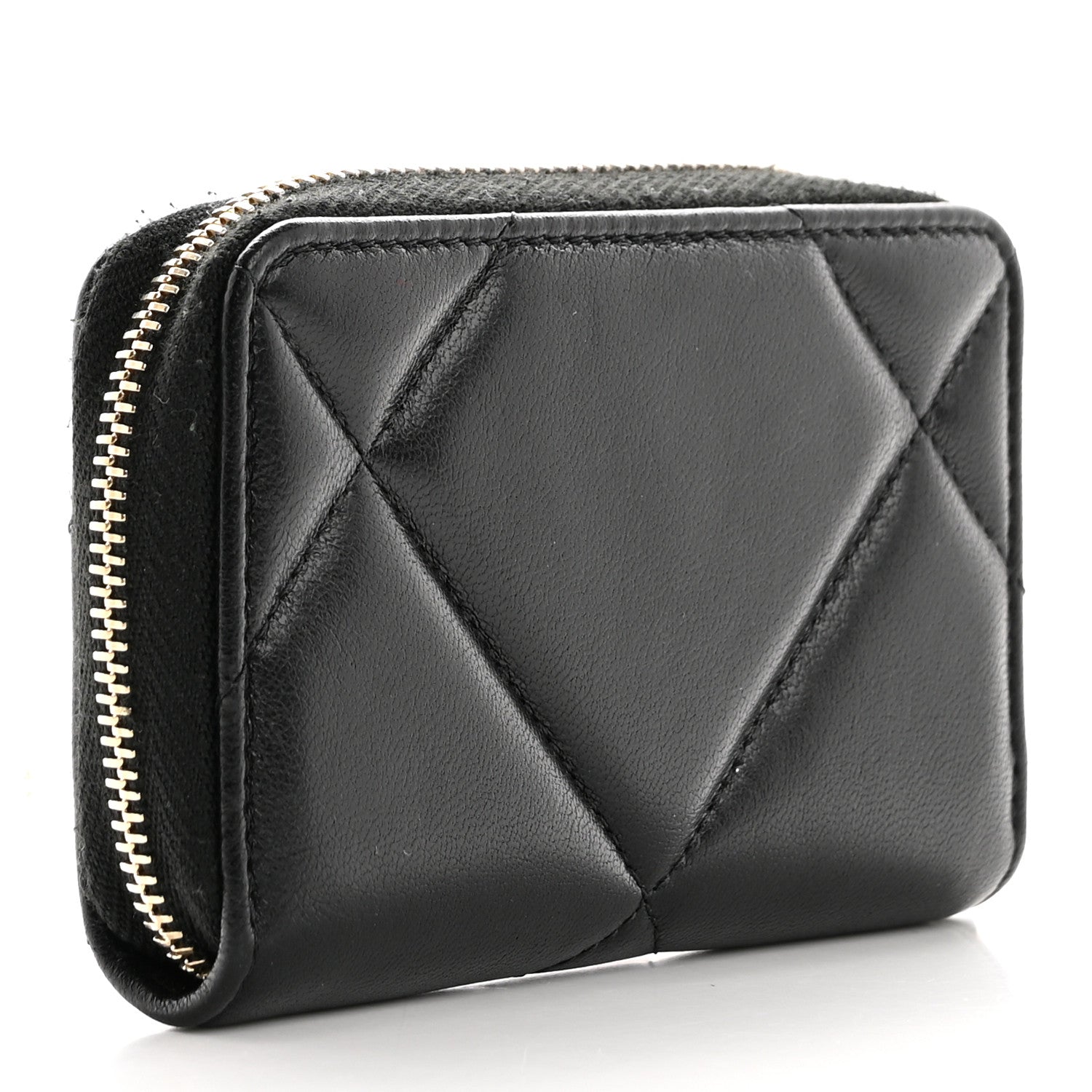 Chanel Lambskin Quilted Chanel 19 Zip Around Coin Purse Wallet Black 3 of 8