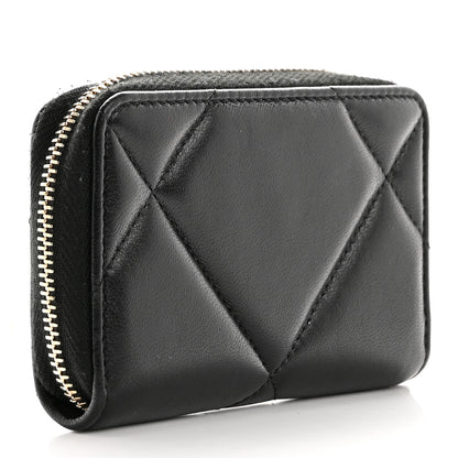 Chanel Lambskin Quilted Chanel 19 Zip Around Coin Purse Wallet Black 3 of 8