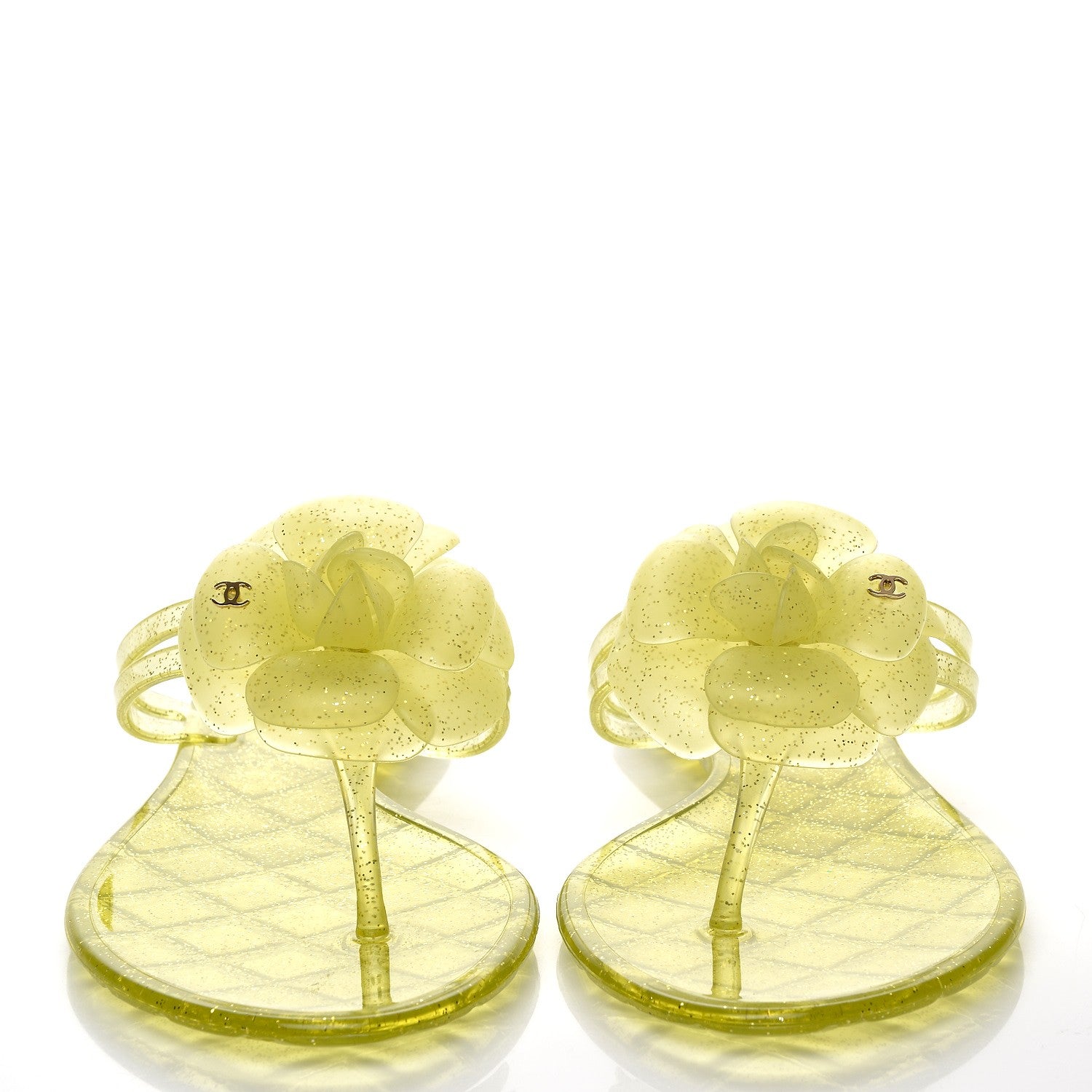 Chanel Jelly Camellia Glitter Thong Sandals 39 Yellow 3 of 9