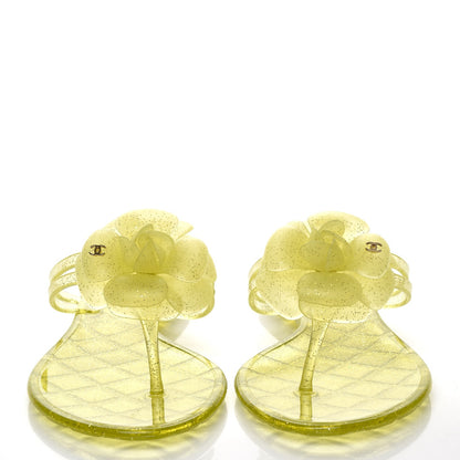 Chanel Jelly Camellia Glitter Thong Sandals 39 Yellow 3 of 9