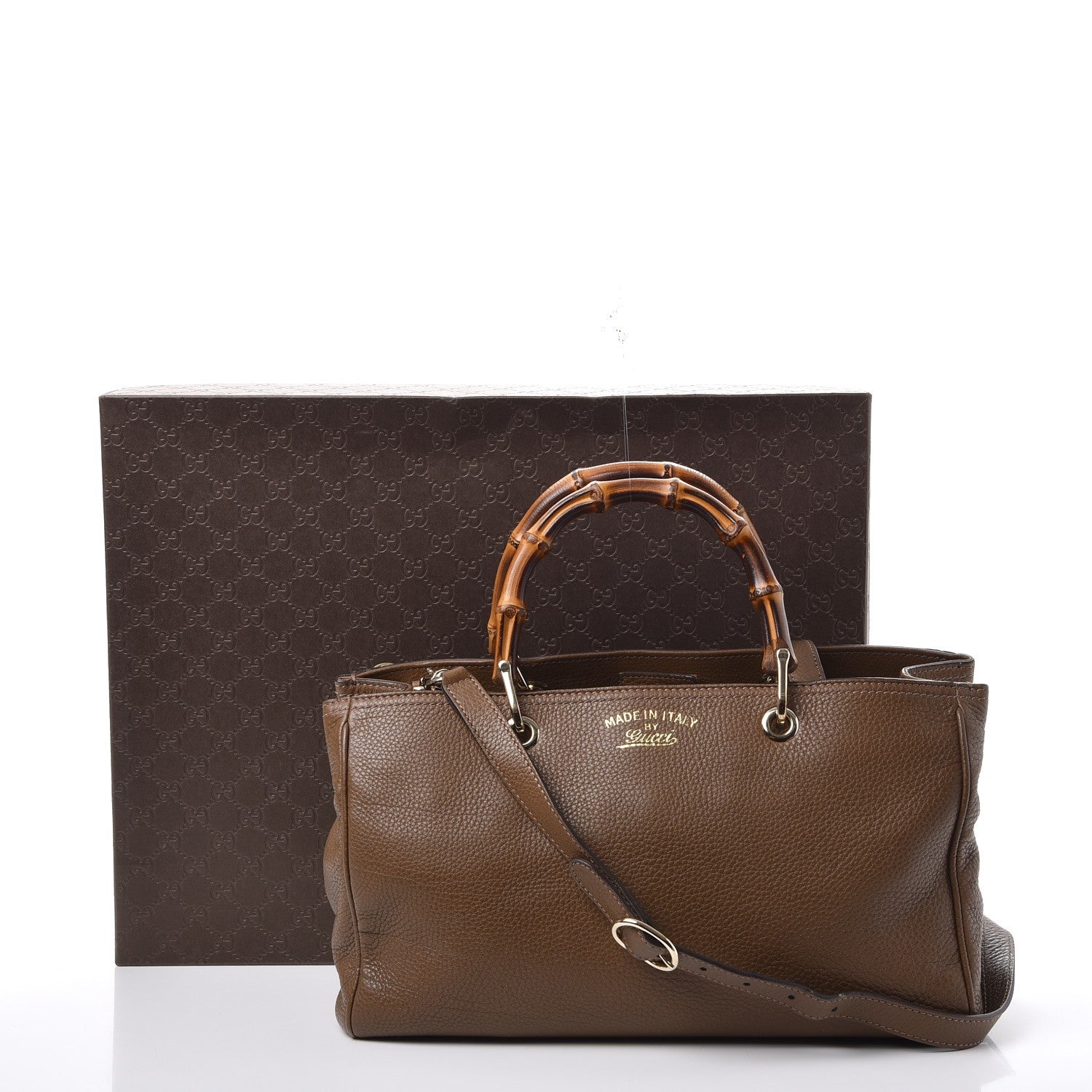 Gucci Pebbled Calfskin Medium Bamboo Shopper Tote Acero 9 of 9