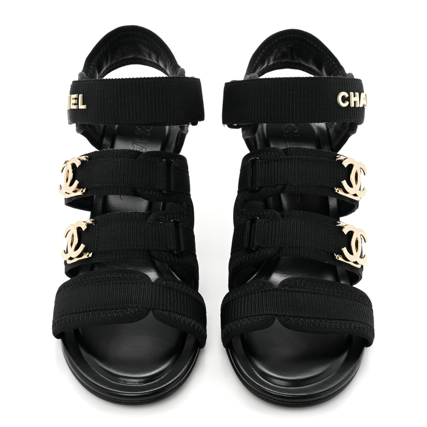 Fabric Metal CC Logo Sandals 36.5 Black