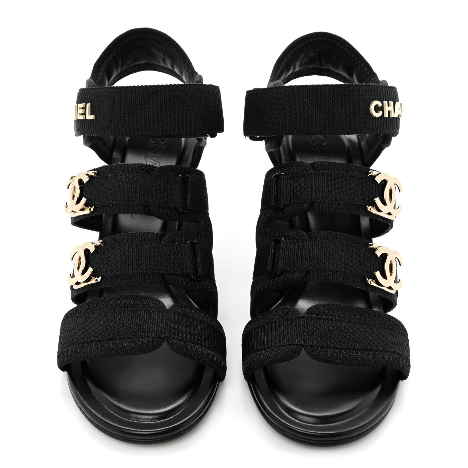 Chanel Fabric Metal CC Logo Sandals 36.5 Black 2 of 12