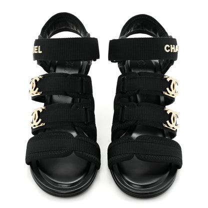 Chanel Fabric Metal CC Logo Sandals 36.5 Black 2 of 12