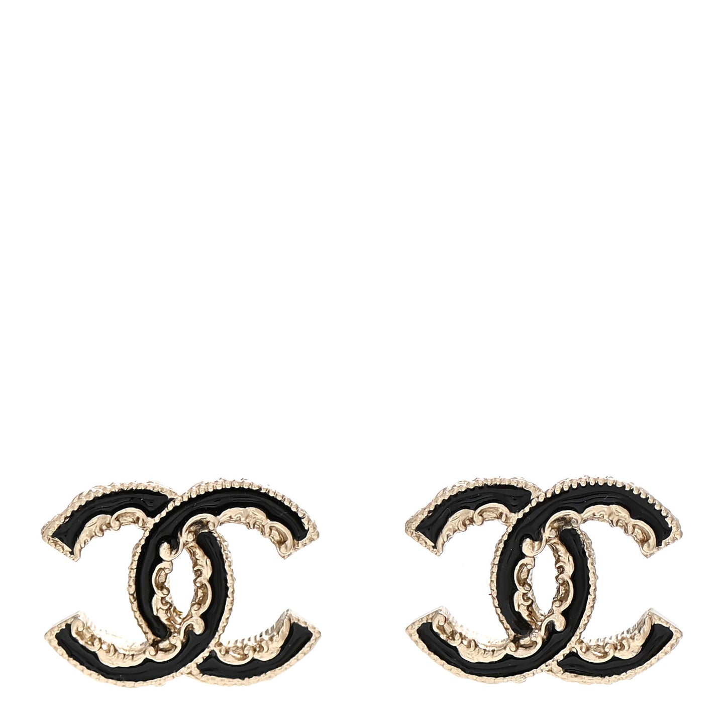 Enamel CC Baroque Earrings Black Gold