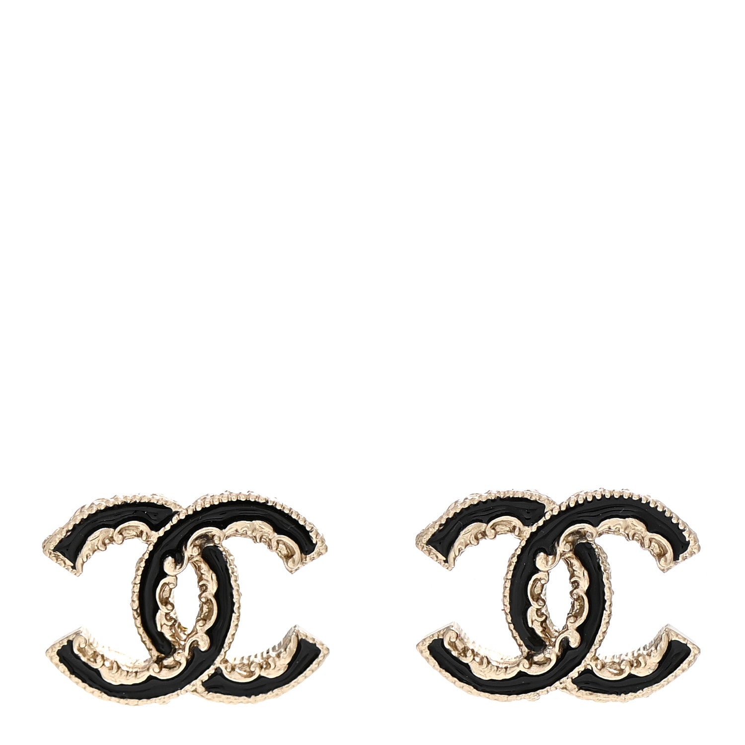 Chanel Enamel CC Baroque Earrings Black Gold 1 of 5