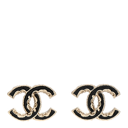 Chanel Enamel CC Baroque Earrings Black Gold 1 of 5