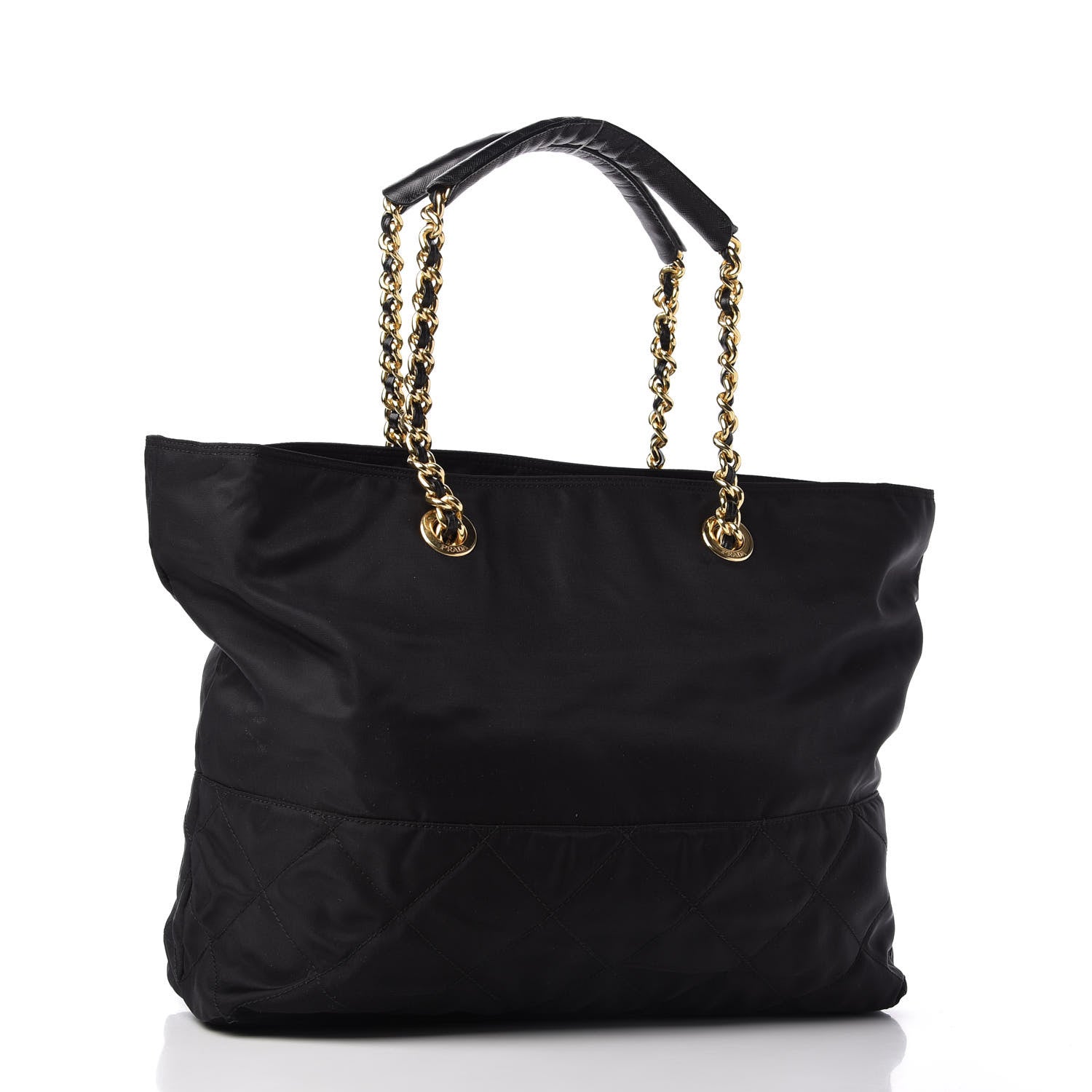 Prada Tessuto Nylon Impunture Chain Shopping Tote Black 3 of 10