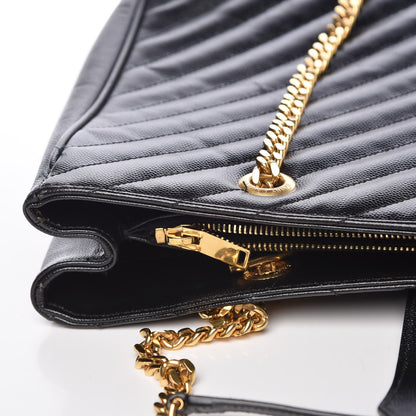 Saint Laurent Grain De Poudre Matelasse Chevron Monogram Shopping Bag Black 10 of 17