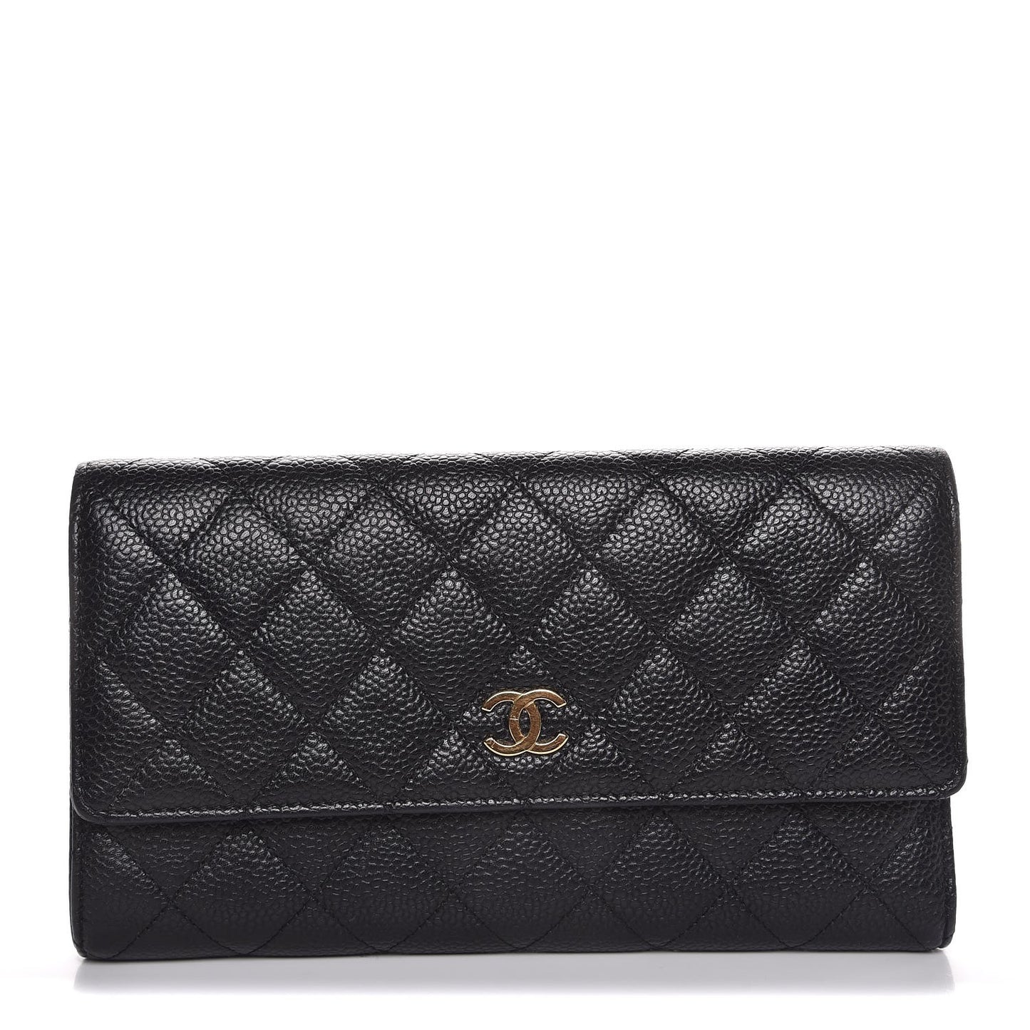 Caviar Quilted Flap Wallet Black