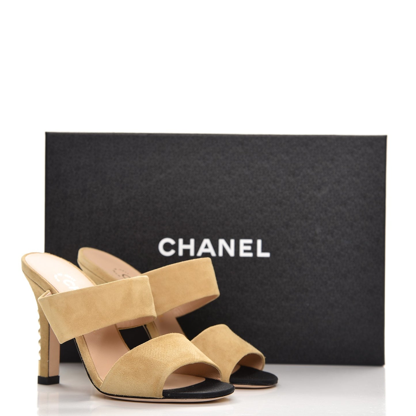 Suede Pearl Heel Sandals 35 Beige