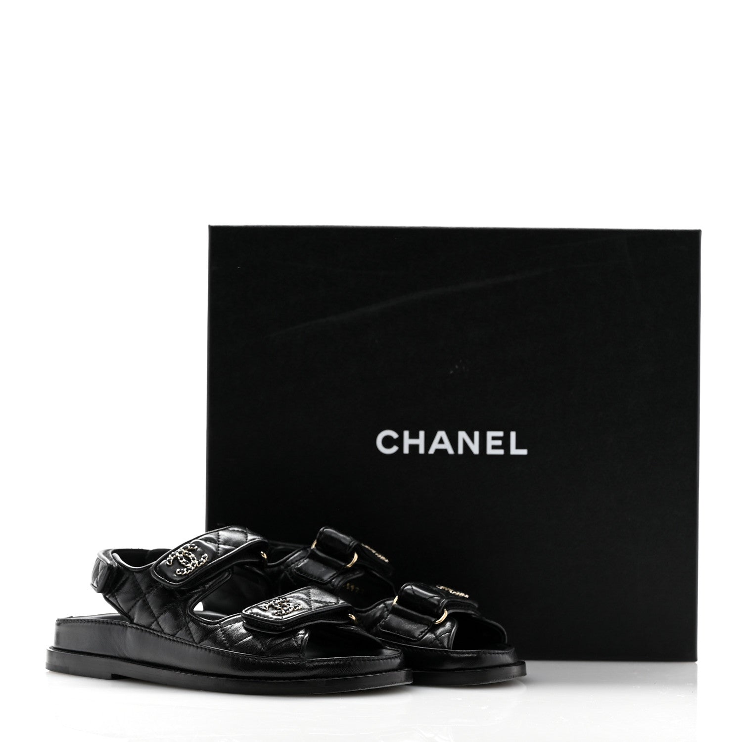 Chanel Lambskin Quilted Velcro Dad Chain CC Slide Sandals 35 Black 14 of 14