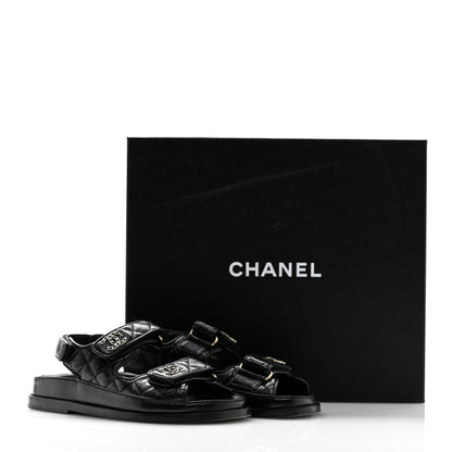 Chanel Lambskin Quilted Velcro Dad Chain CC Slide Sandals 35 Black 14 of 14