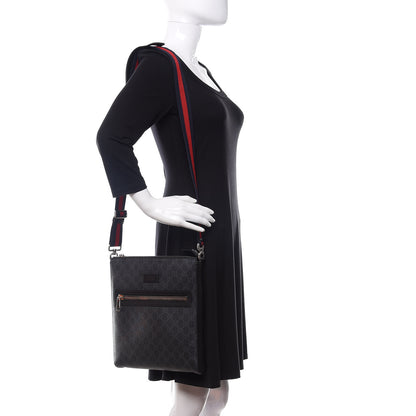 Gucci GG Supreme Monogram Appia Calfskin Web Flat Messenger Bag Black Grey 2 of 12