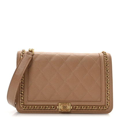 Chanel Caviar Quilted Chain Around Boy Wallet On Chain WOC Beige 1 of 11