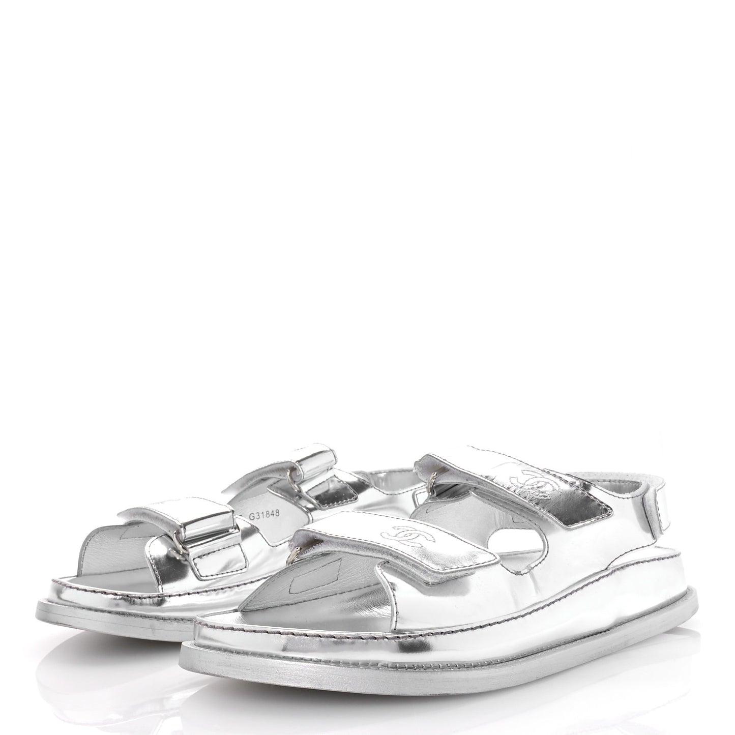 Iridescent Patent Calfskin Velcro Dad Sandals 39 Silver