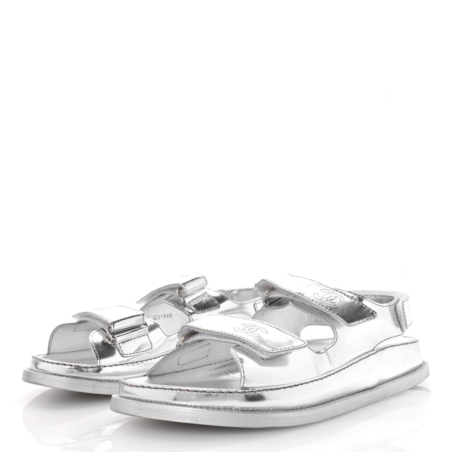 Chanel Iridescent Patent Calfskin Velcro Dad Sandals 39 Silver 4 of 9