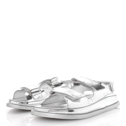 Chanel Iridescent Patent Calfskin Velcro Dad Sandals 39 Silver 4 of 9