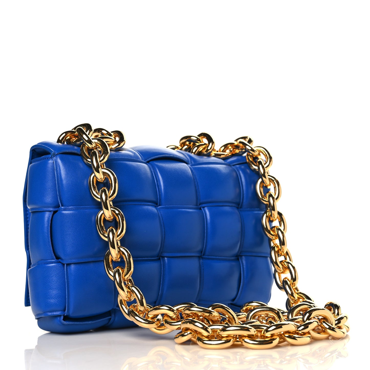 Lambskin Maxi Intreccio Padded Chain Cassette Crossbody Bag Cobalt