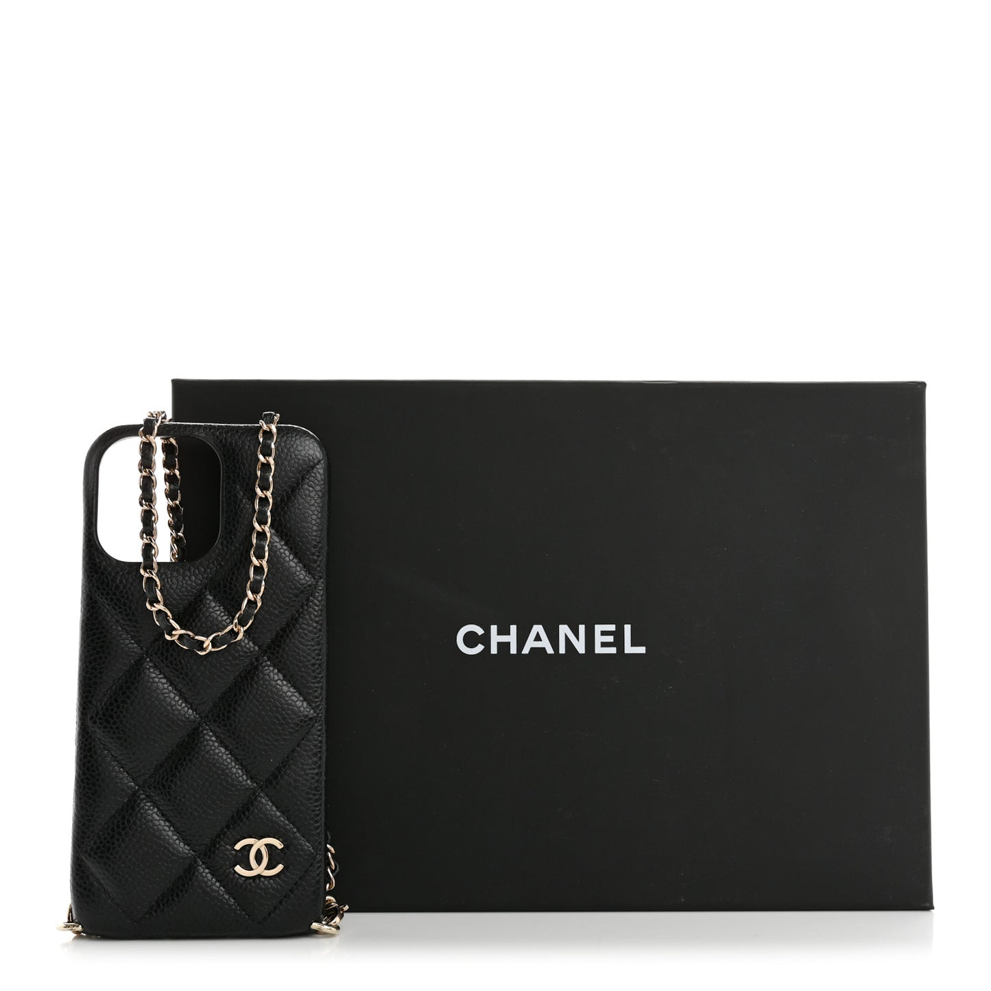 Caviar Quilted Pearl Crush iPhone 16 Pro Case With Chain Black