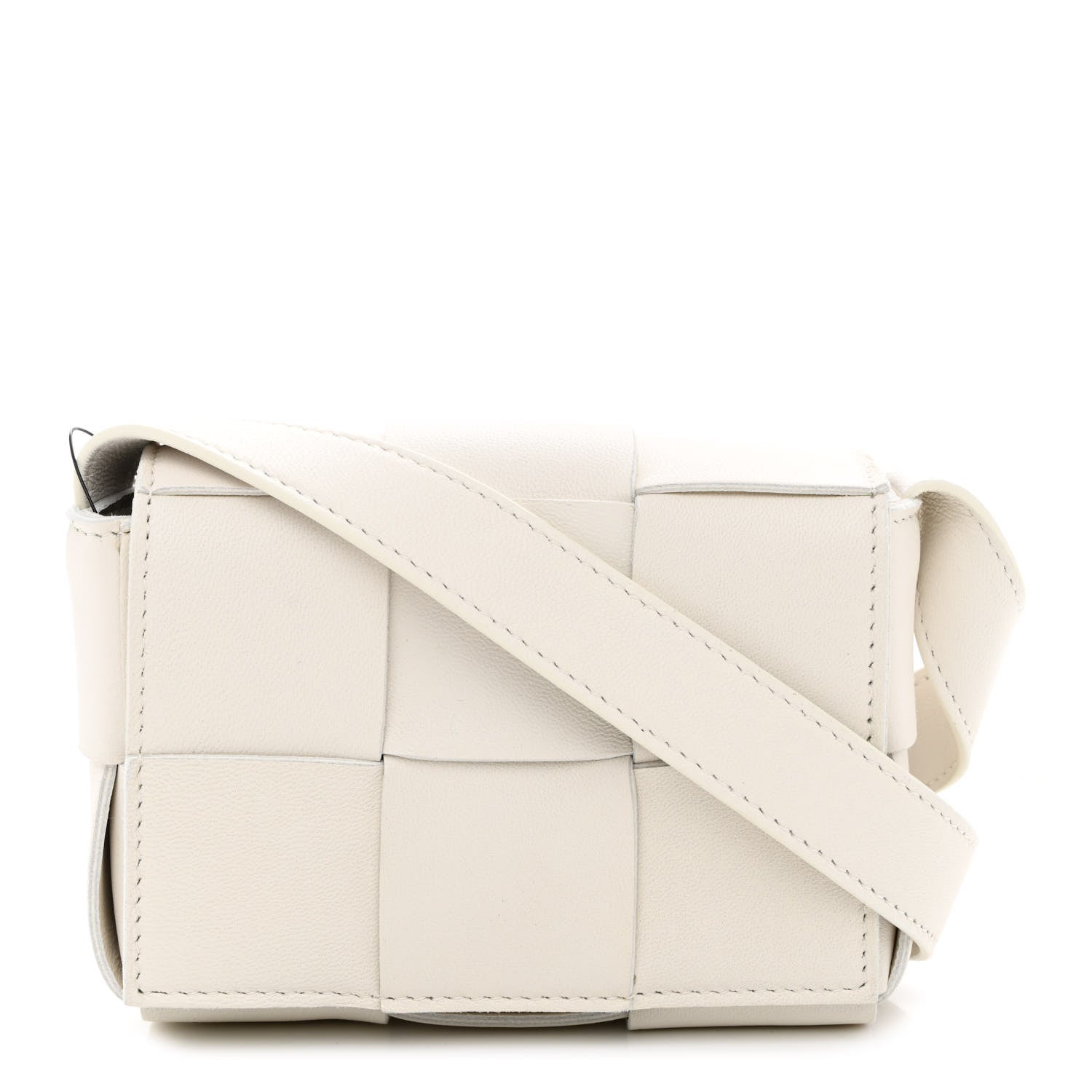 Bottega Veneta Lambskin Maxi Intrecciato Extra Mini Cassette Crossbody Bag White 1 of 9