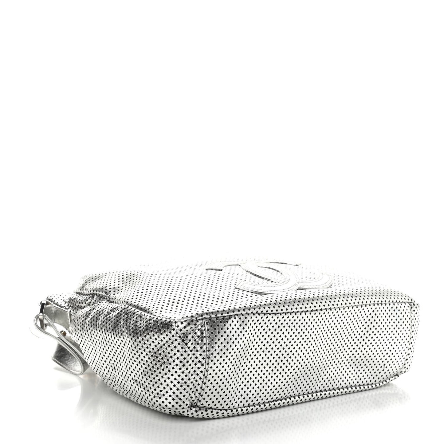Metallic Glazed Calfskin Perforated Medium Rodeo Drive Tote Silver