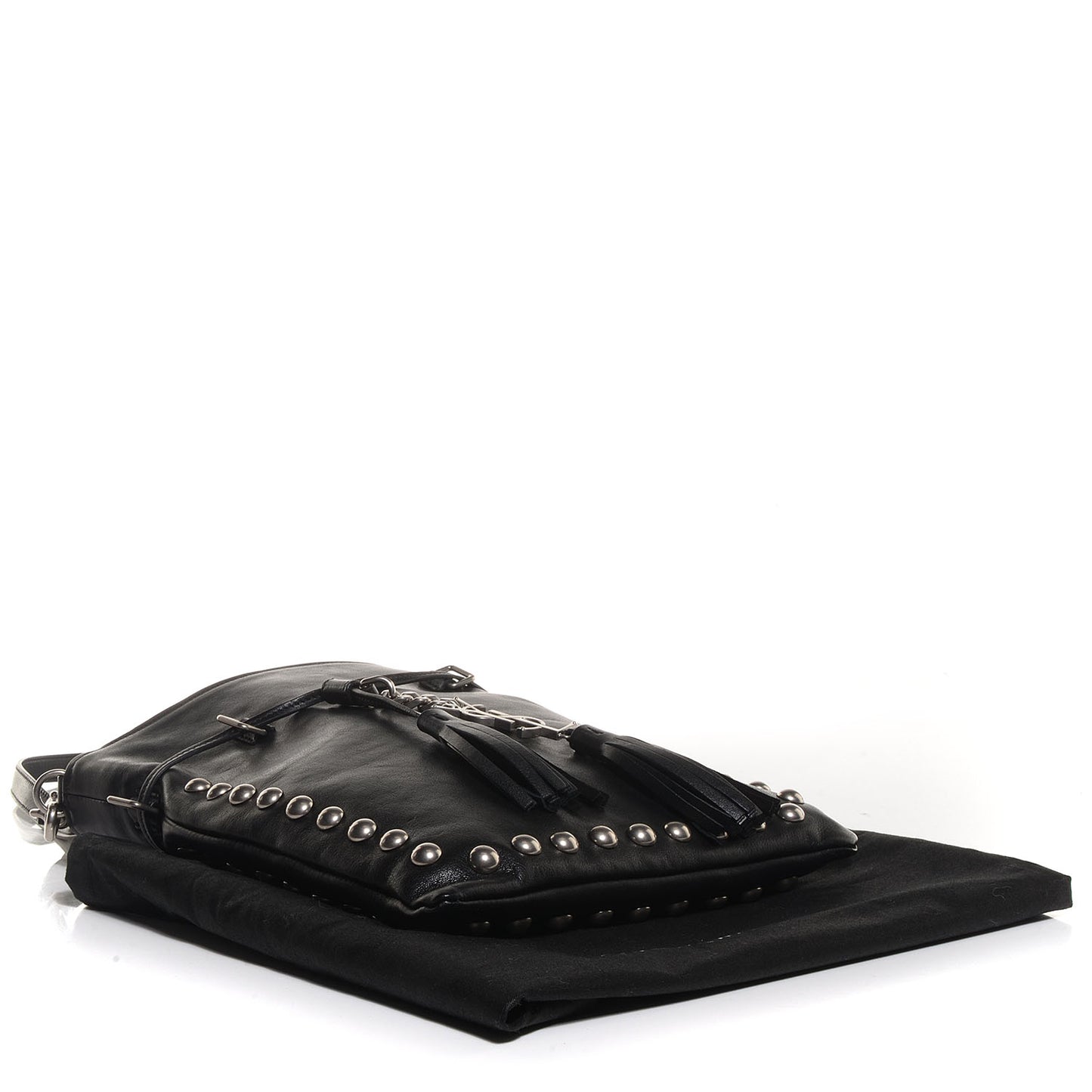 Calfskin Studded Monogram Flat Bucket Black