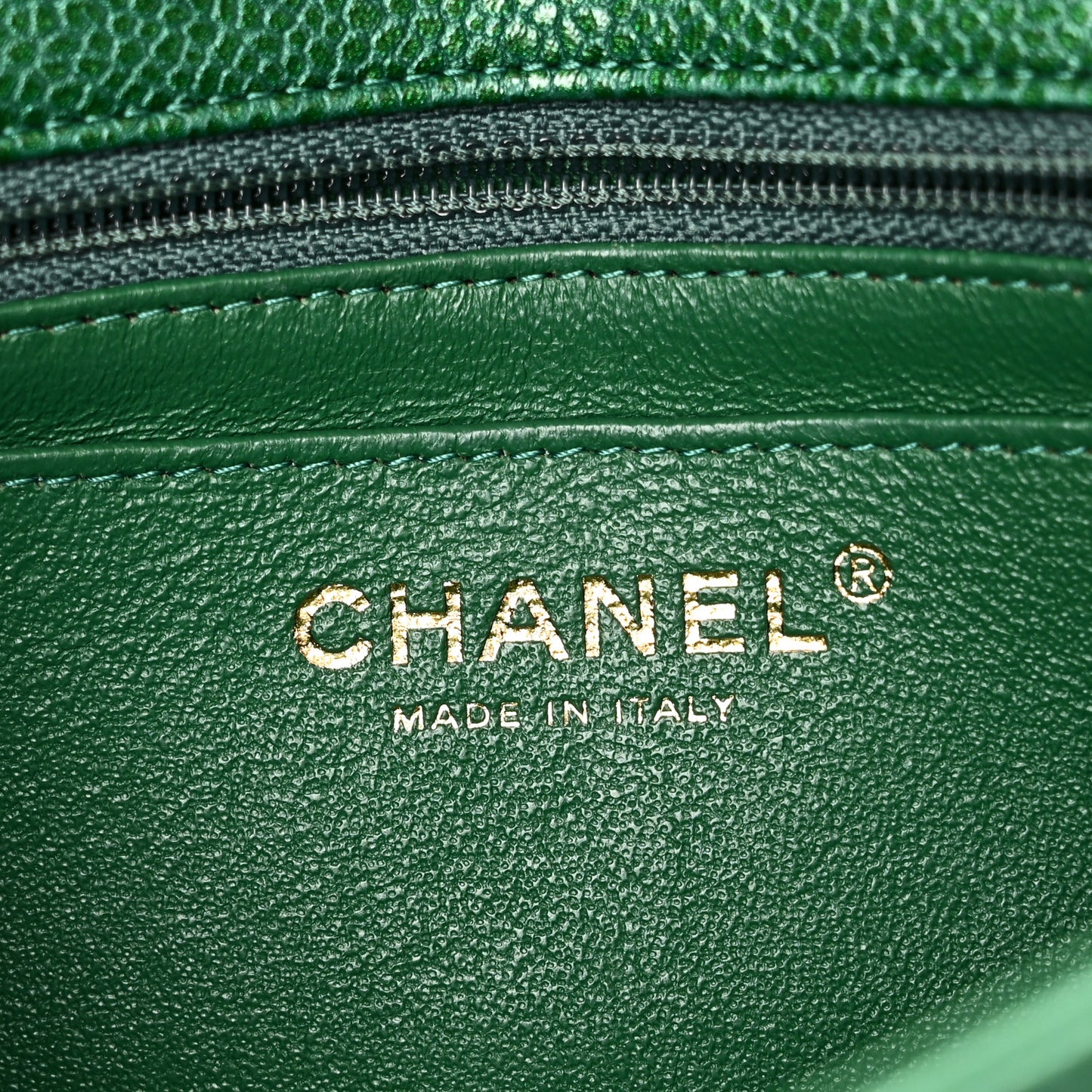 Metallic Caviar Quilted Mini Rectangular Flap Green