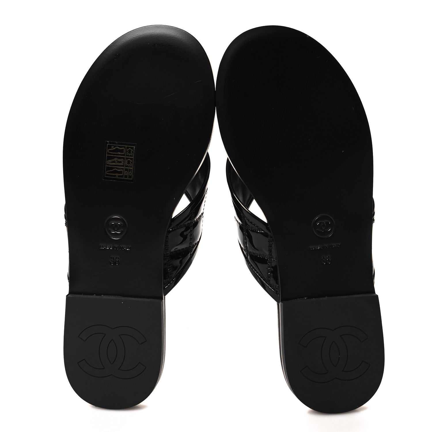 Chanel Patent Quilted CC Sandals 36 Black 5 of 9