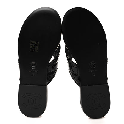Chanel Patent Quilted CC Sandals 36 Black 5 of 9