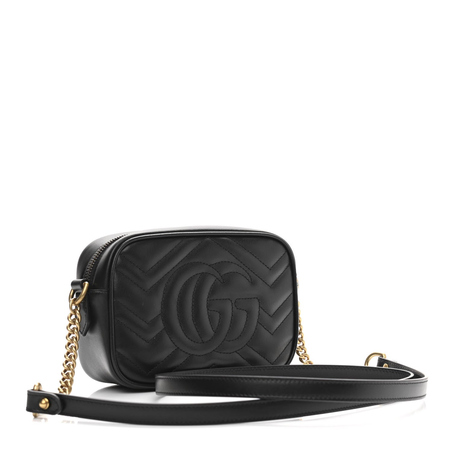 Gucci Calfskin Matelasse Mini GG Marmont Chain Shoulder Bag Black 3 of 10