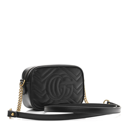Gucci Calfskin Matelasse Mini GG Marmont Chain Shoulder Bag Black 3 of 10