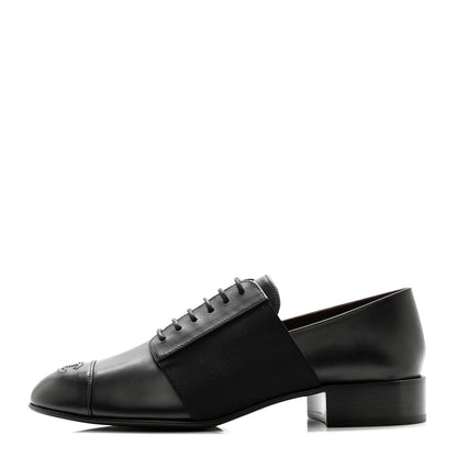Chanel Calfskin Elastic Lace Up Cap Toe CC Loafers 39 Black 1 of 10