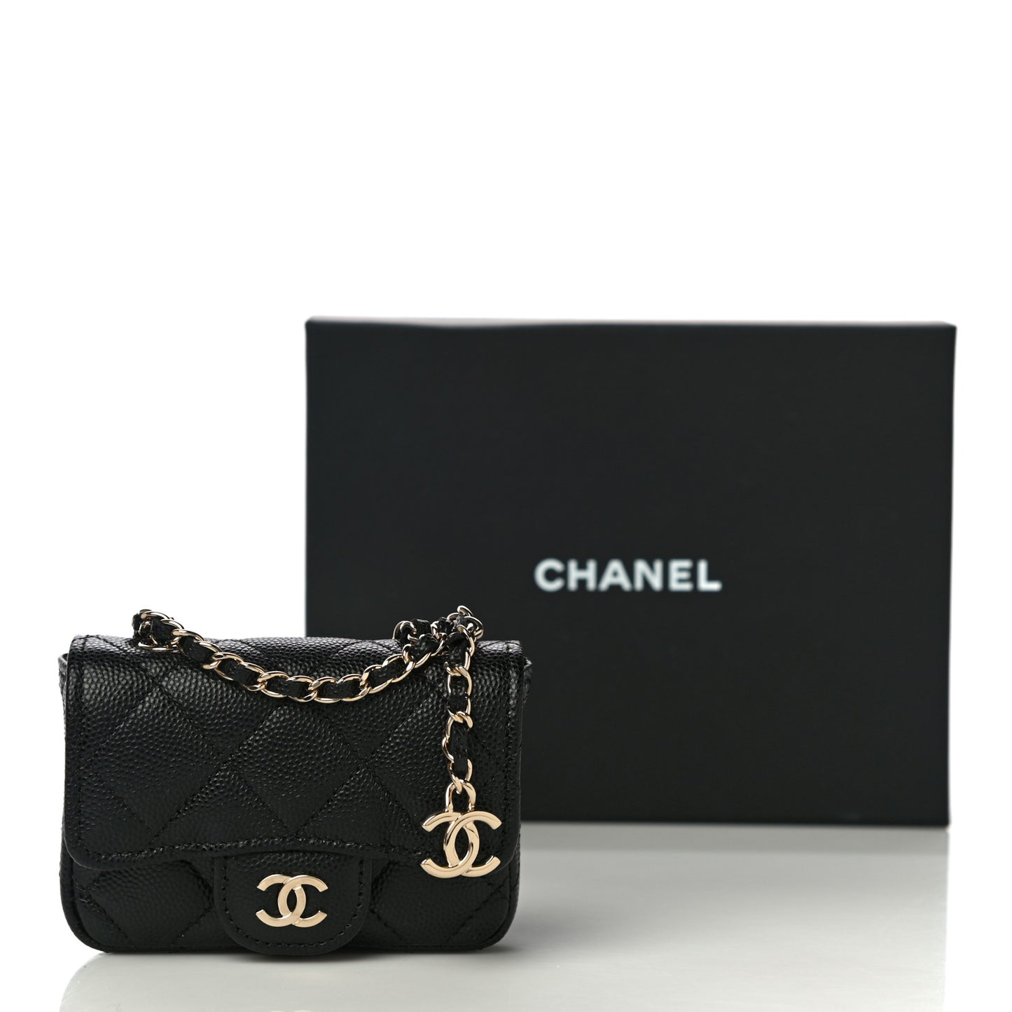 Caviar Quilted Mini Chain Belt Bag Black