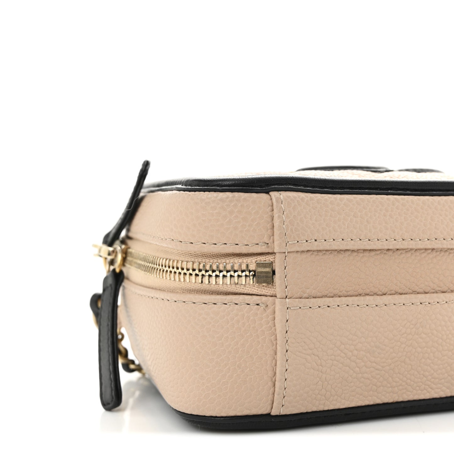 Caviar Quilted Small CC Filigree Vanity Case Beige Black