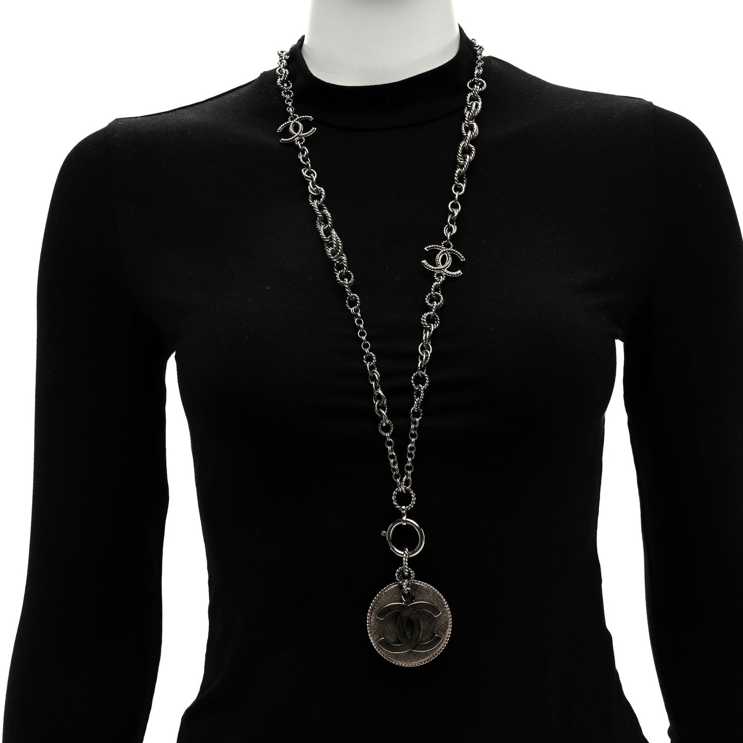 Medallion CC Chain Necklace Ruthenium