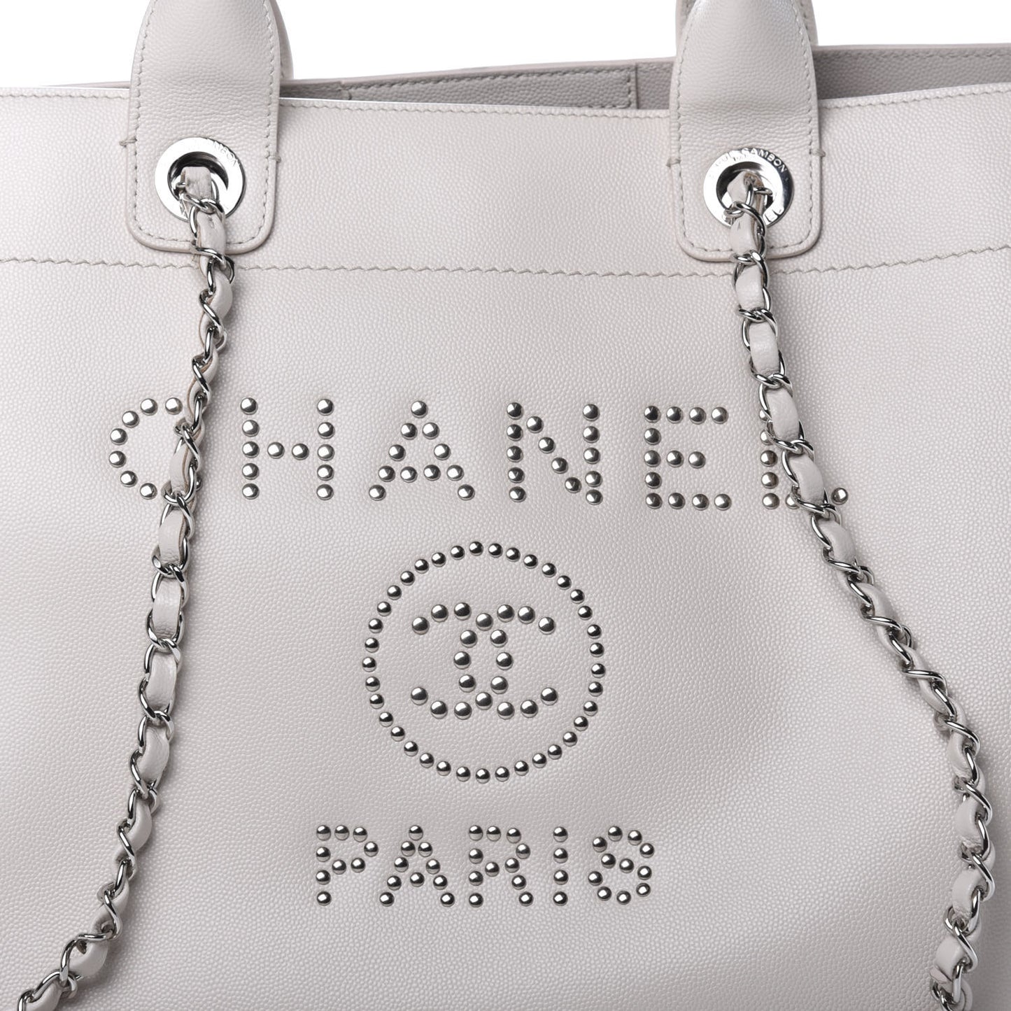 Caviar Medium Studded Deauville Tote Beige