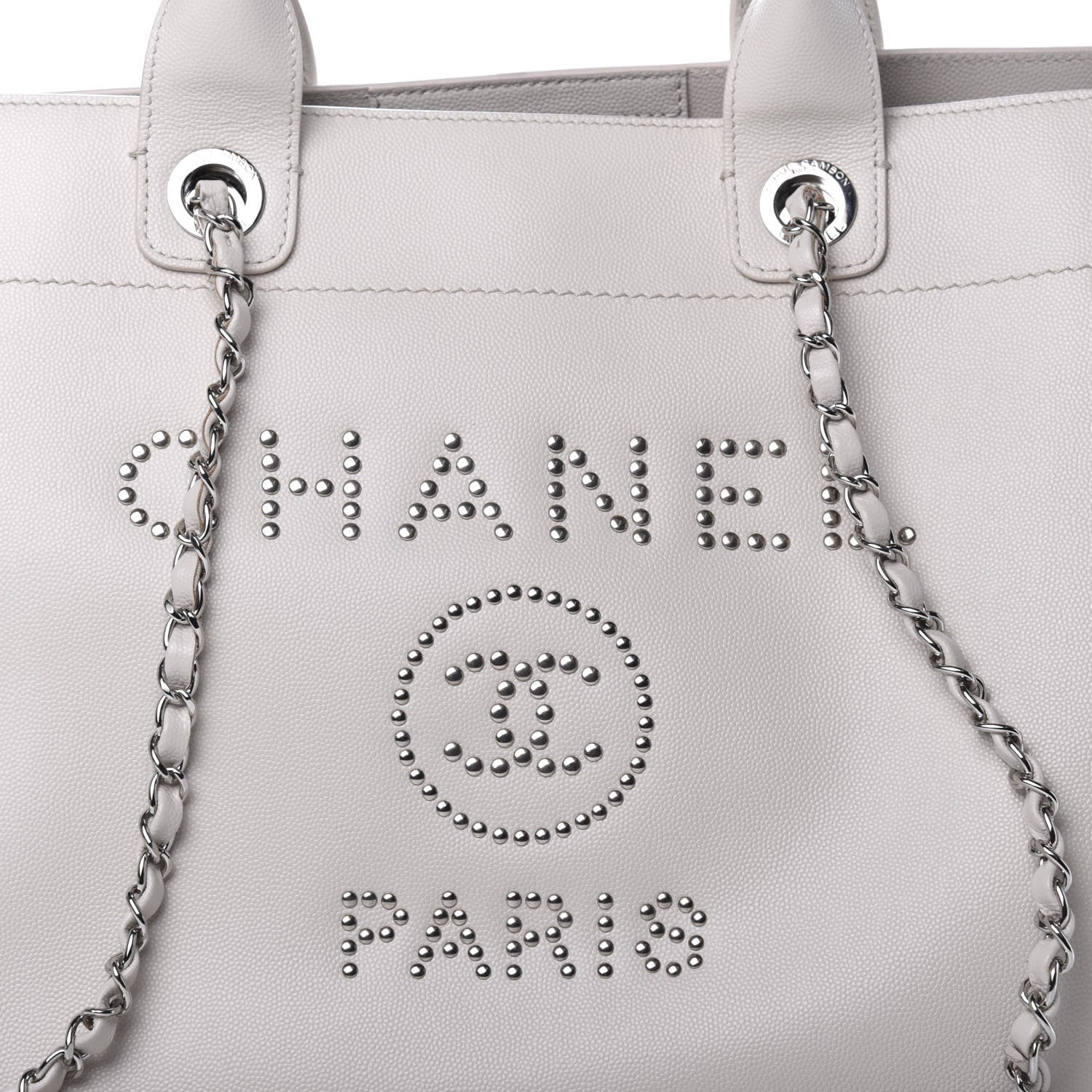 Chanel Caviar Medium Studded Deauville Tote Beige 11 of 12