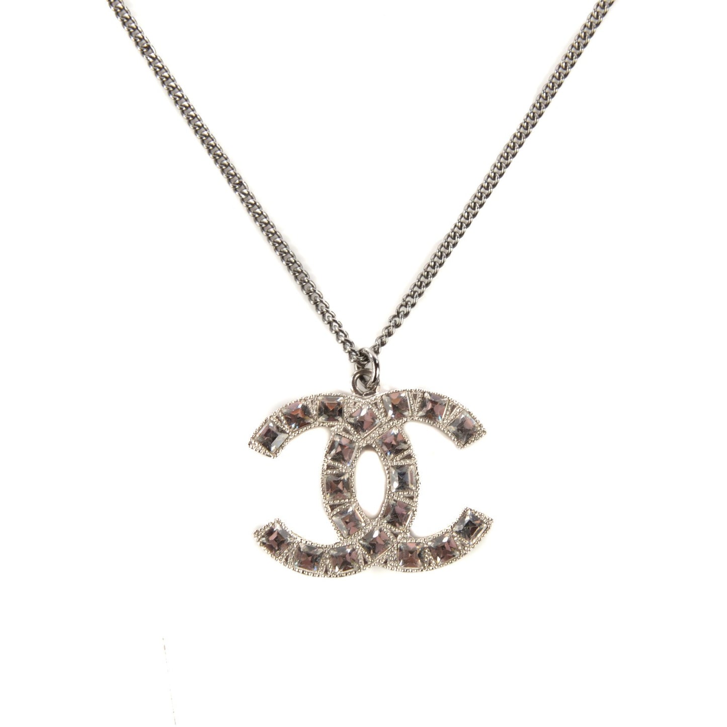 Crystal Baguette CC Necklace Silver