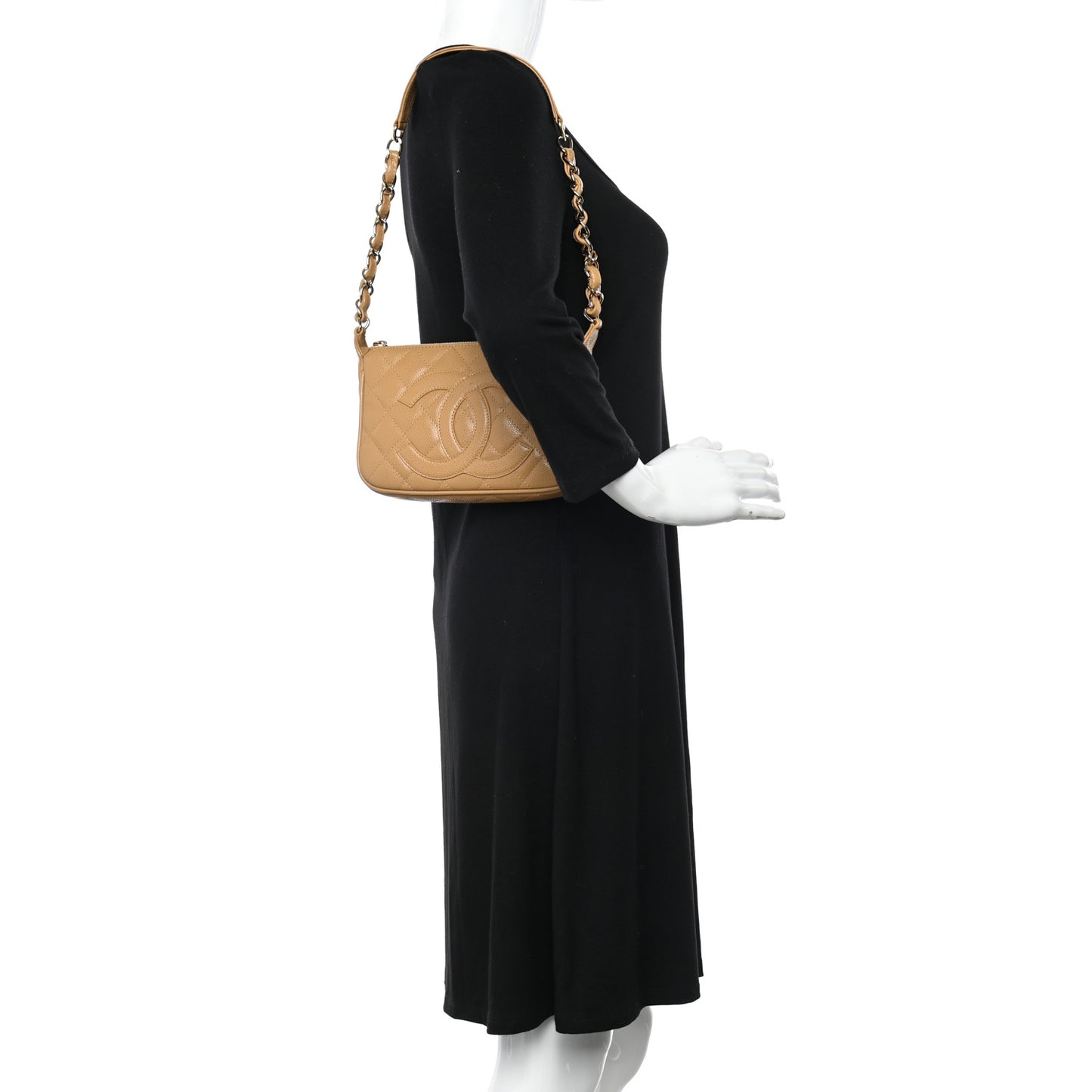 Caviar Quilted Timeless CC Shoulder Bag Beige