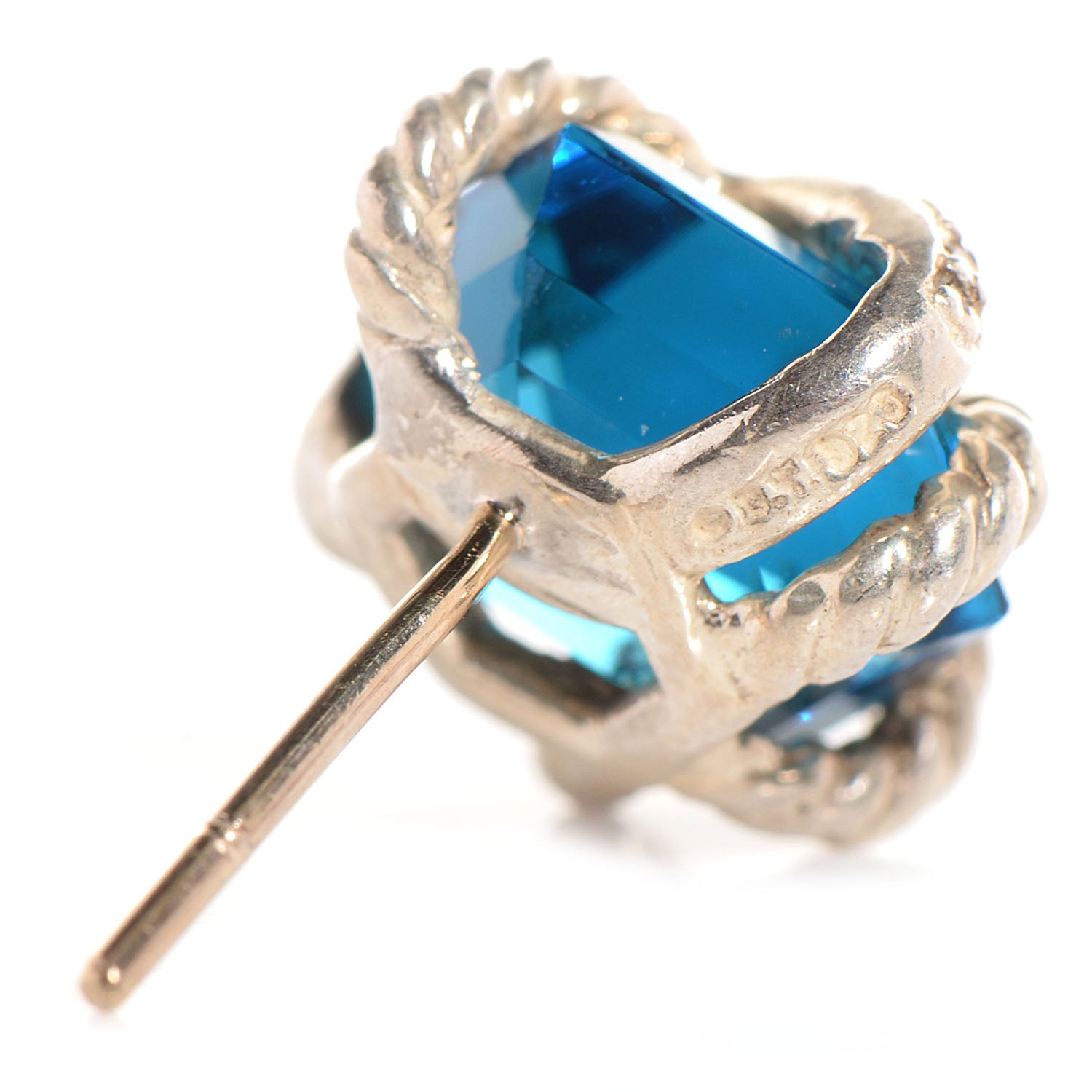 David Yurman Sterling Silver Diamond Blue Topaz 10mm Cable Wrap Earrings 4 of 5